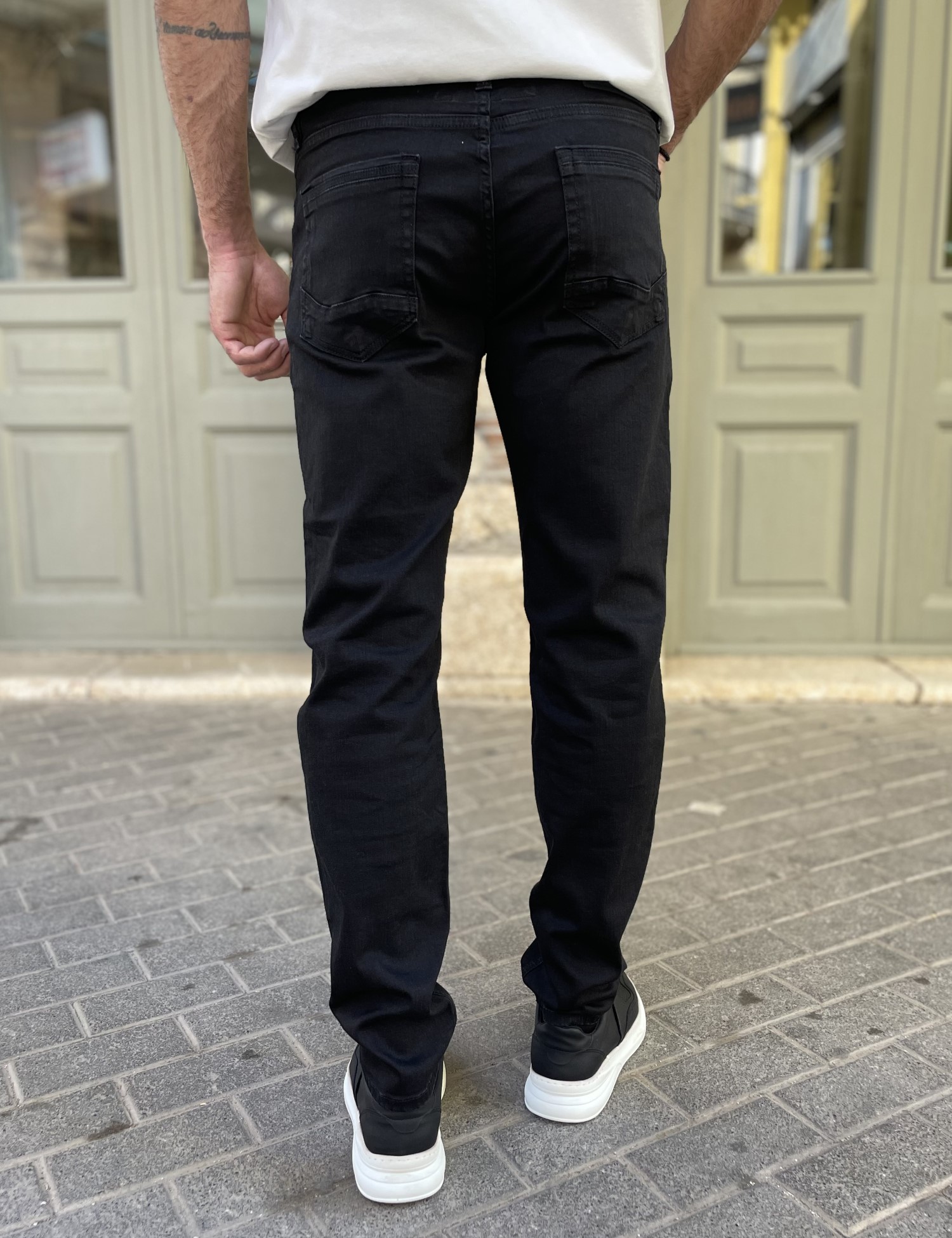 Ανδρικό μαύρο τζιν ελαστικό ίσια γραμμή με κουμπιά GB55272 φωτογραφία